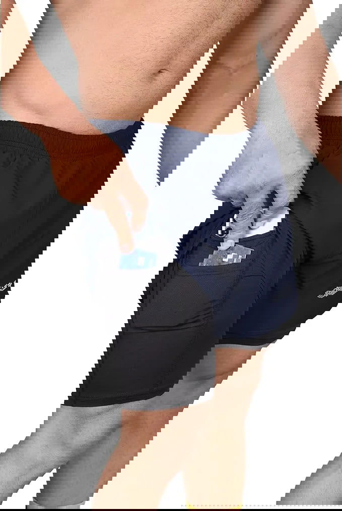 Men's 2 in 1 Athletic Shorts with Compression Liner (Navy)