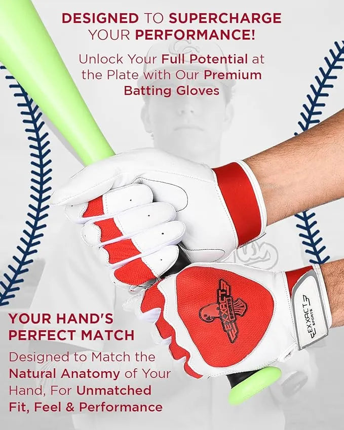 Padded Baseball Batting Gloves for Men & Women (Red)