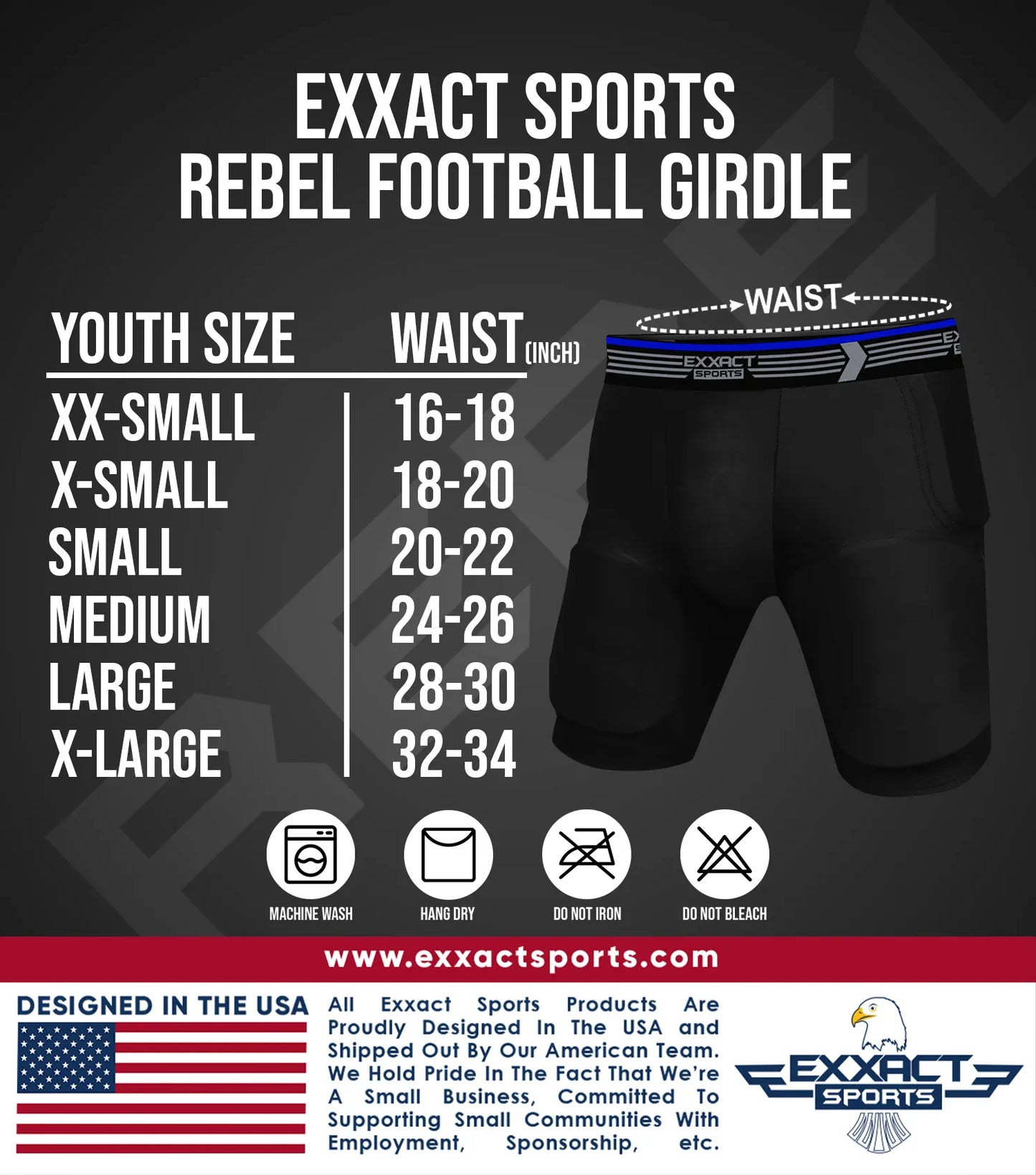 Rebel 5-Pad Boys Football Girdle with Cup Pocket Black (Youth)