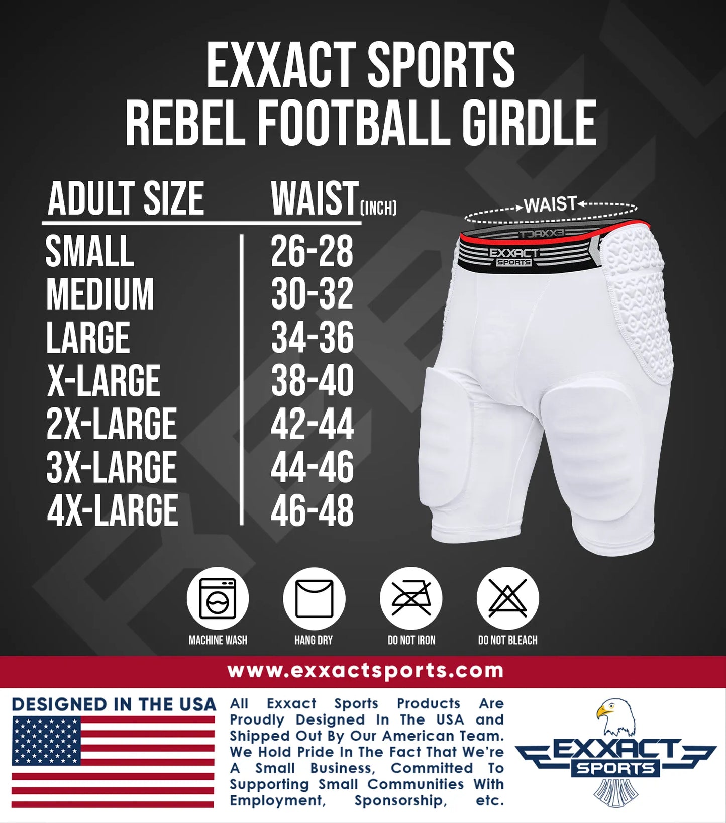 Rebel 5-Pad Men's Football Girdle with Cup Pocket White (Adult)