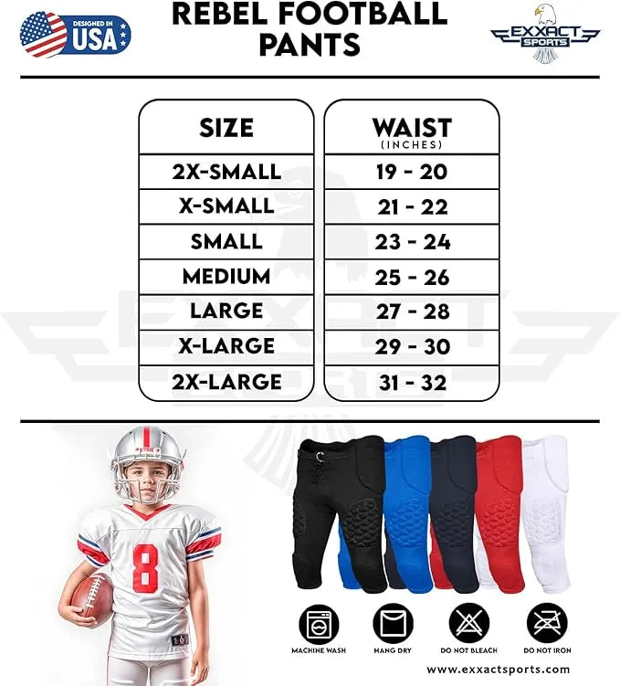 Rebel Boys Integrated Football Pants with Built-in Pads Red (Youth)