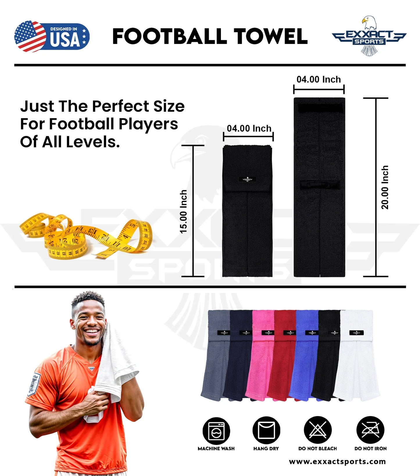 Football Towel with Hook & Loop Fastener, to Clean Hands, Visor and Gloves (Red)
