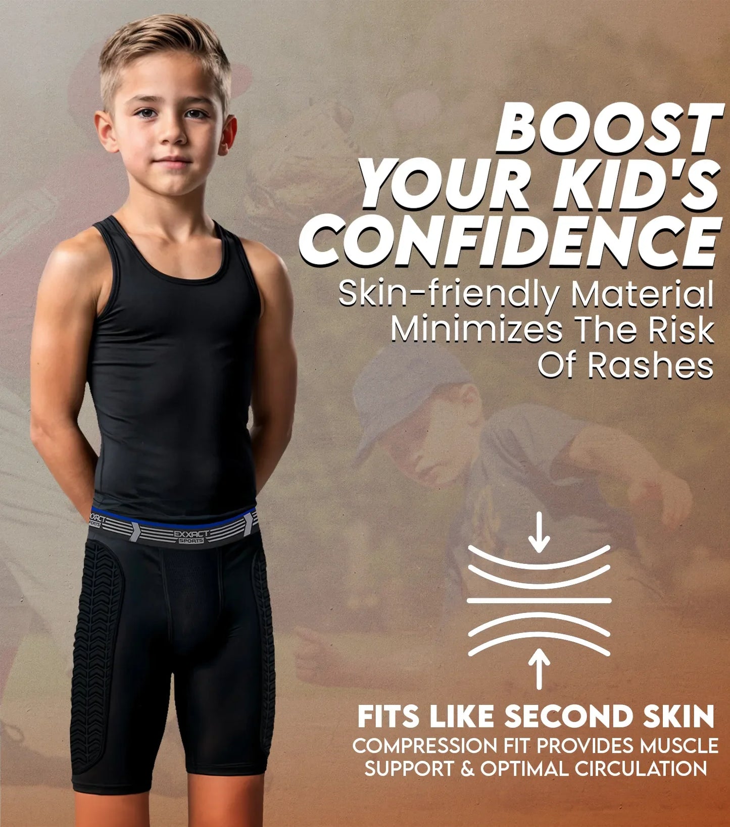 Boys Padded Compression Sliding Shorts with Soft Athletic Cup (Black)