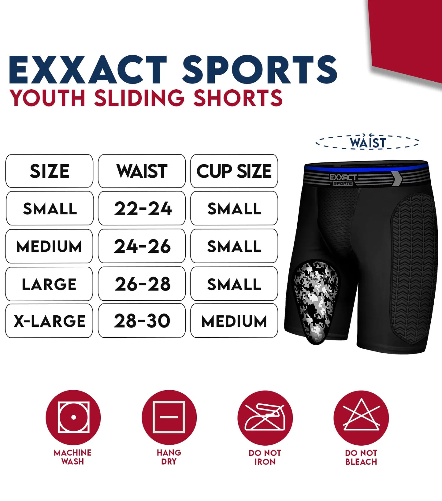Boys Padded Compression Sliding Shorts with Soft Athletic Cup (Black)