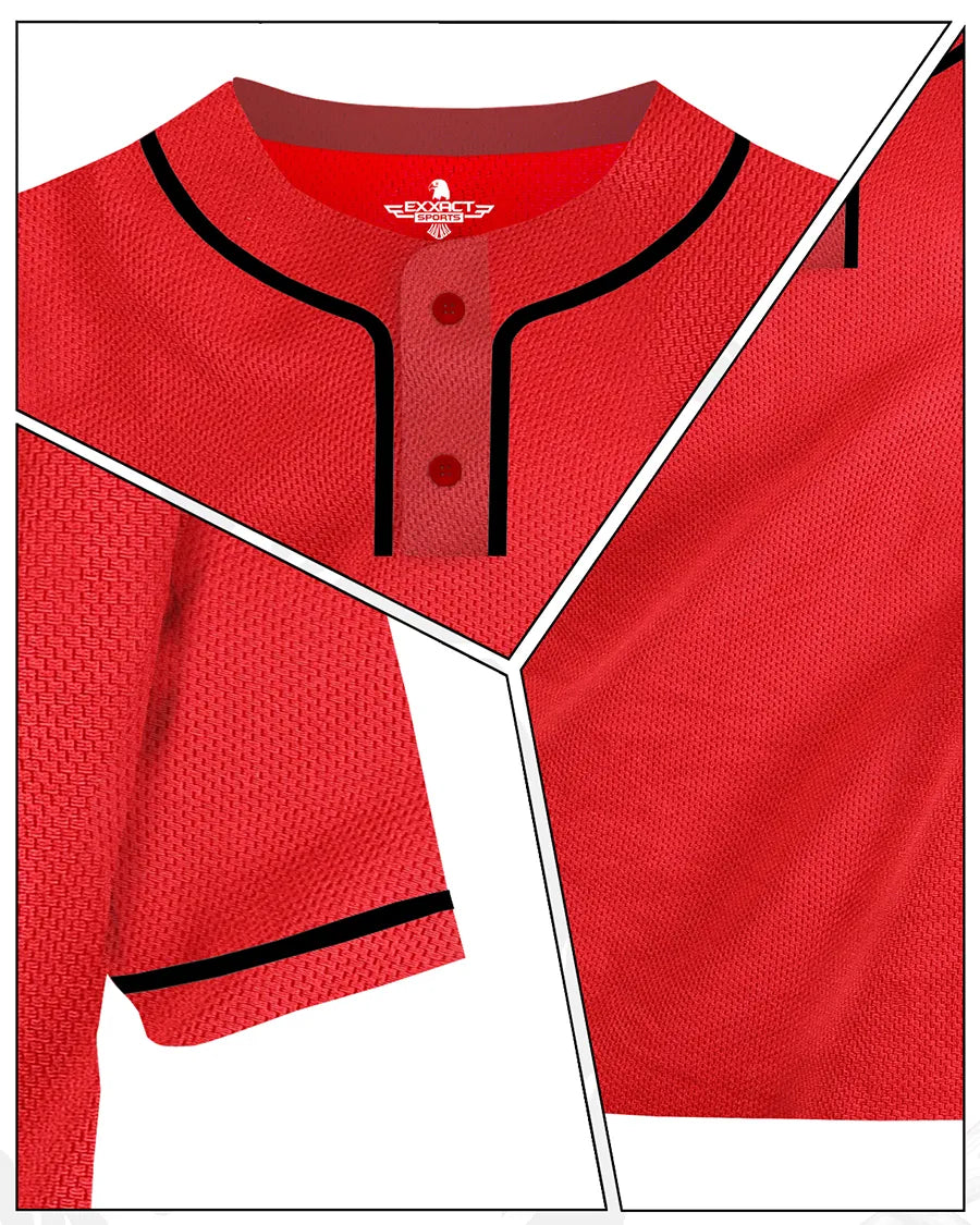 Baseball Jersey for Men and Women, 2-Button Plain Jersey (Red)