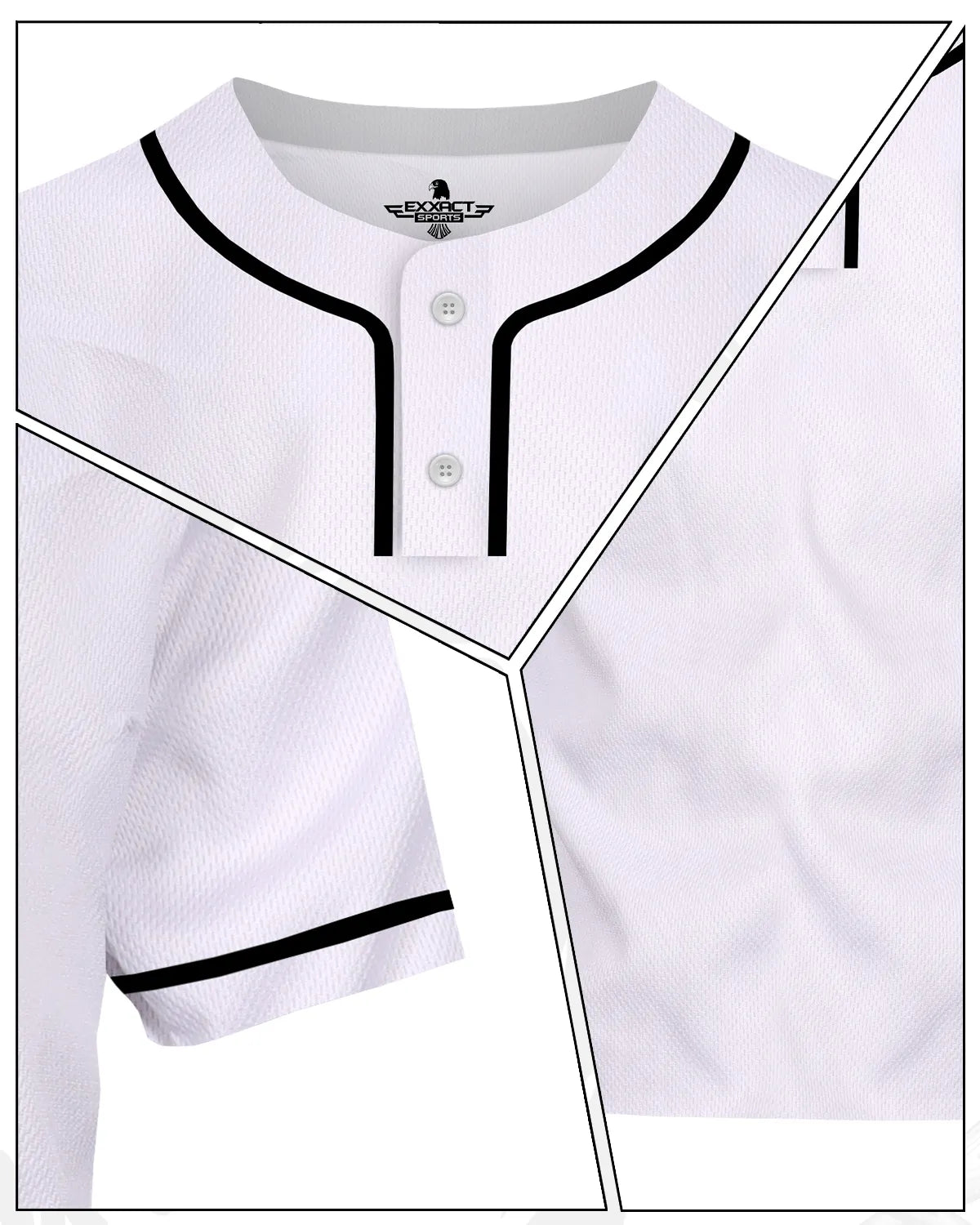 Baseball Jersey for Men and Women, 2-Button Plain Jersey (White)