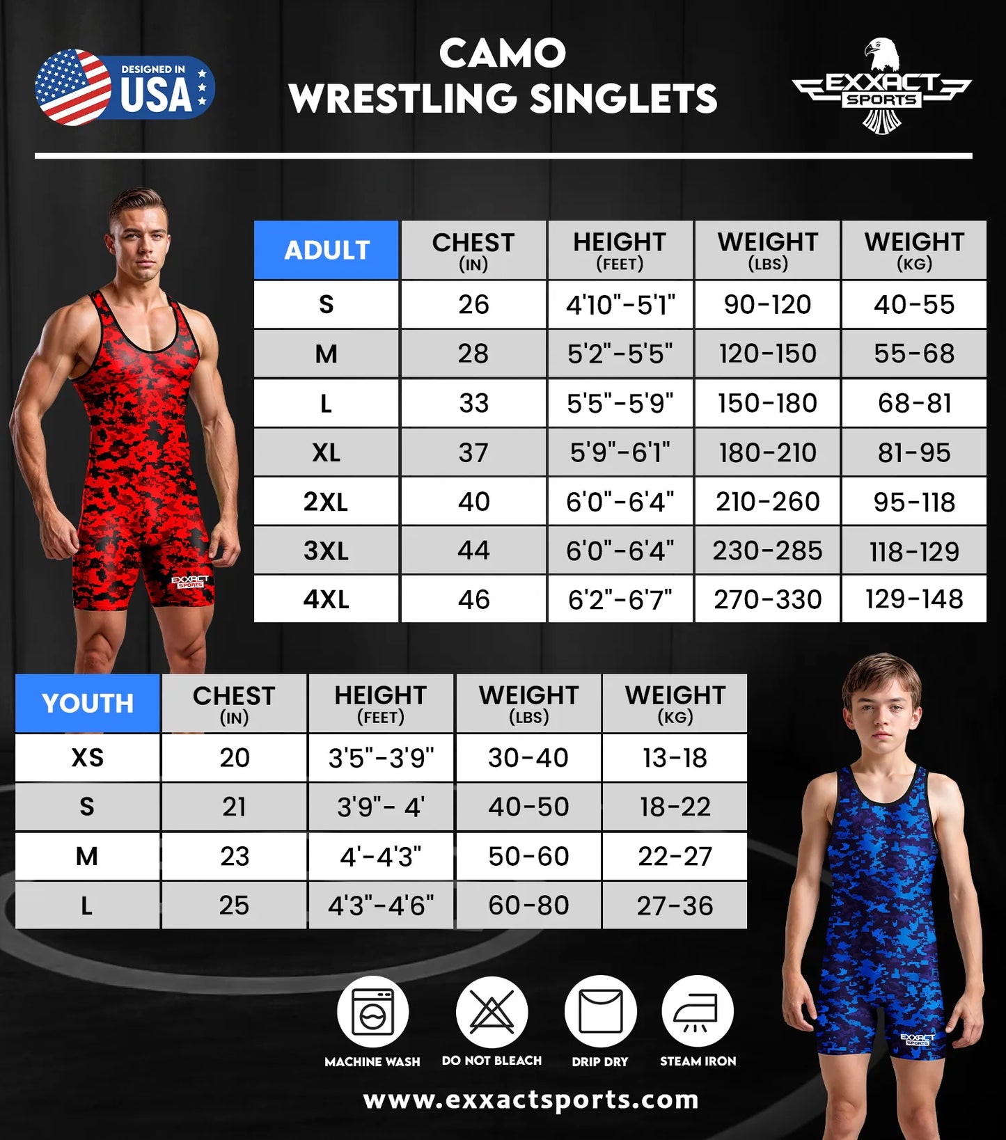 Boys Youth Camouflage Wrestling Singlets (Black Camo)