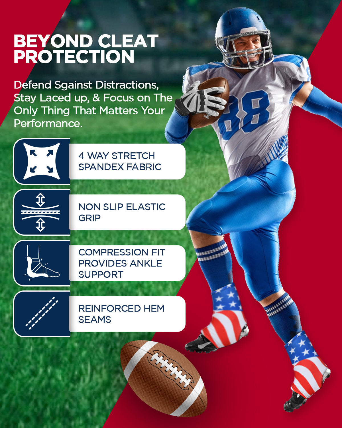 Spats Cleat Men & Boys Football Covers (usa Flag)