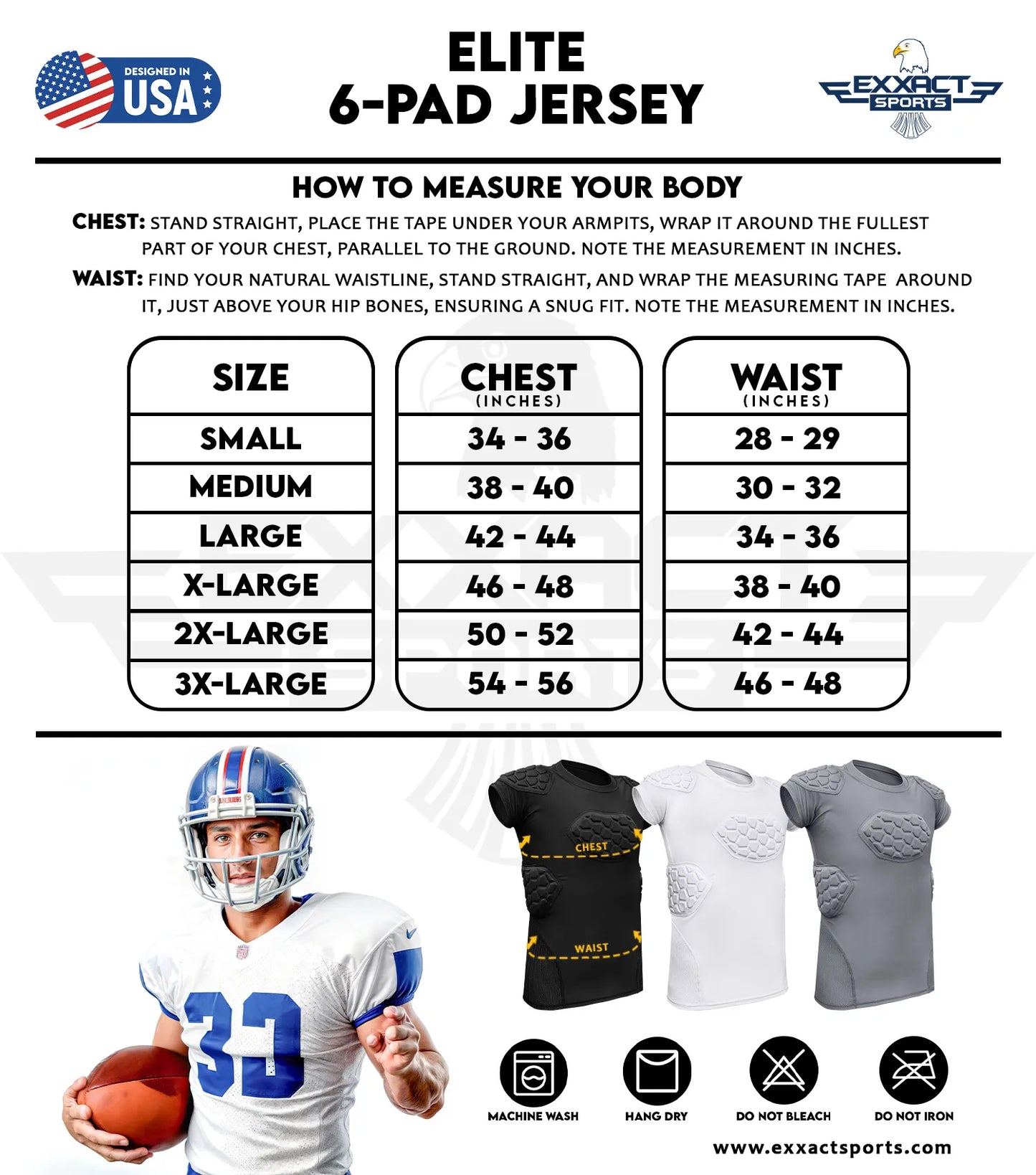 Elite 6-Pad Men's Padded Football Shirt with Chest, Shoulder, Ribs & Spine Protection White (Adult)