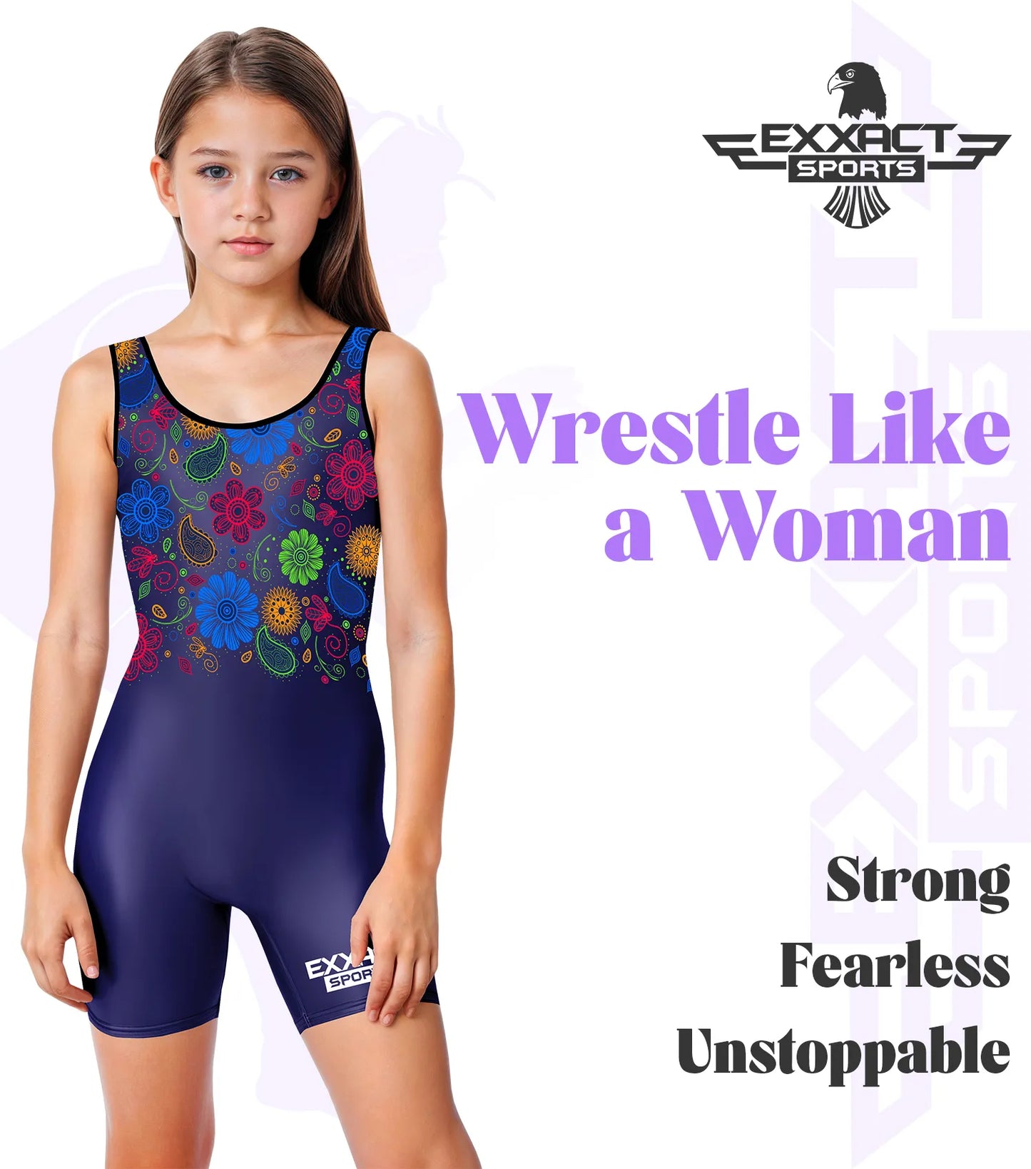 Sublimated Girl's Wrestling Singlets, High-Cut Female Singlets (Paisley Flower)