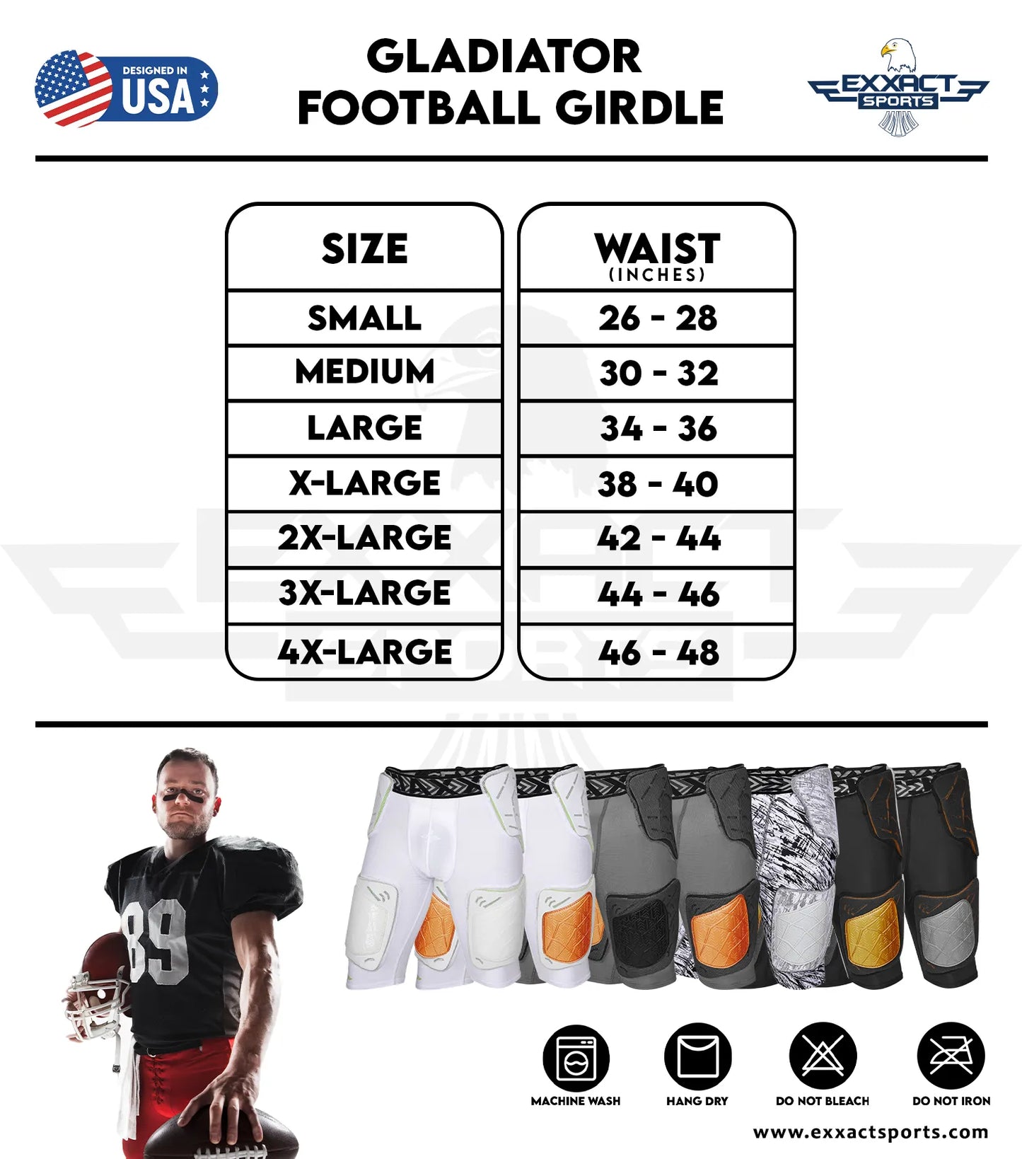 Men's Gladiator 5-Pad Football Girdle with Cup Pocket (Black)