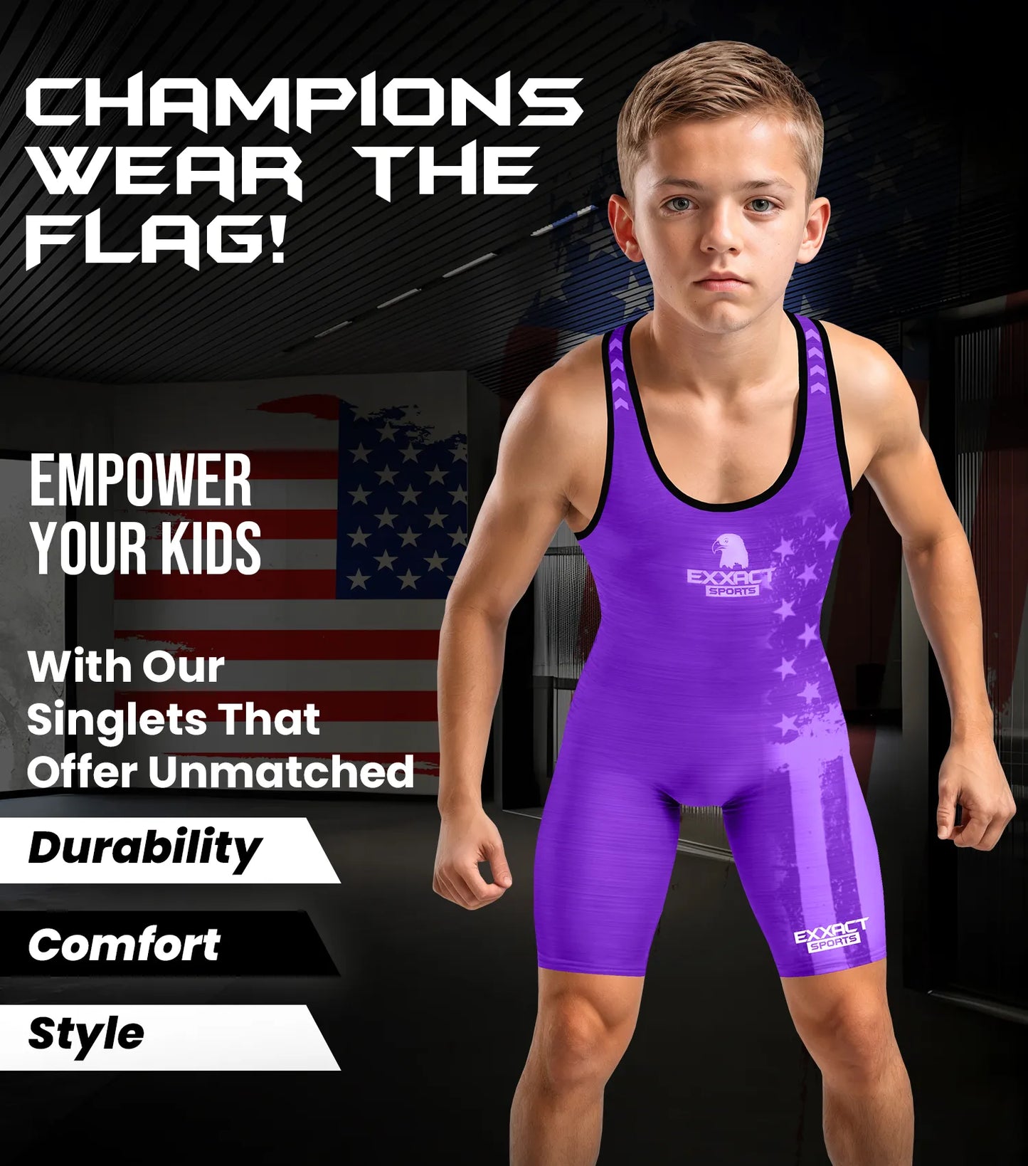 Boys Youth Patriot Wrestling Singlets (Purple)