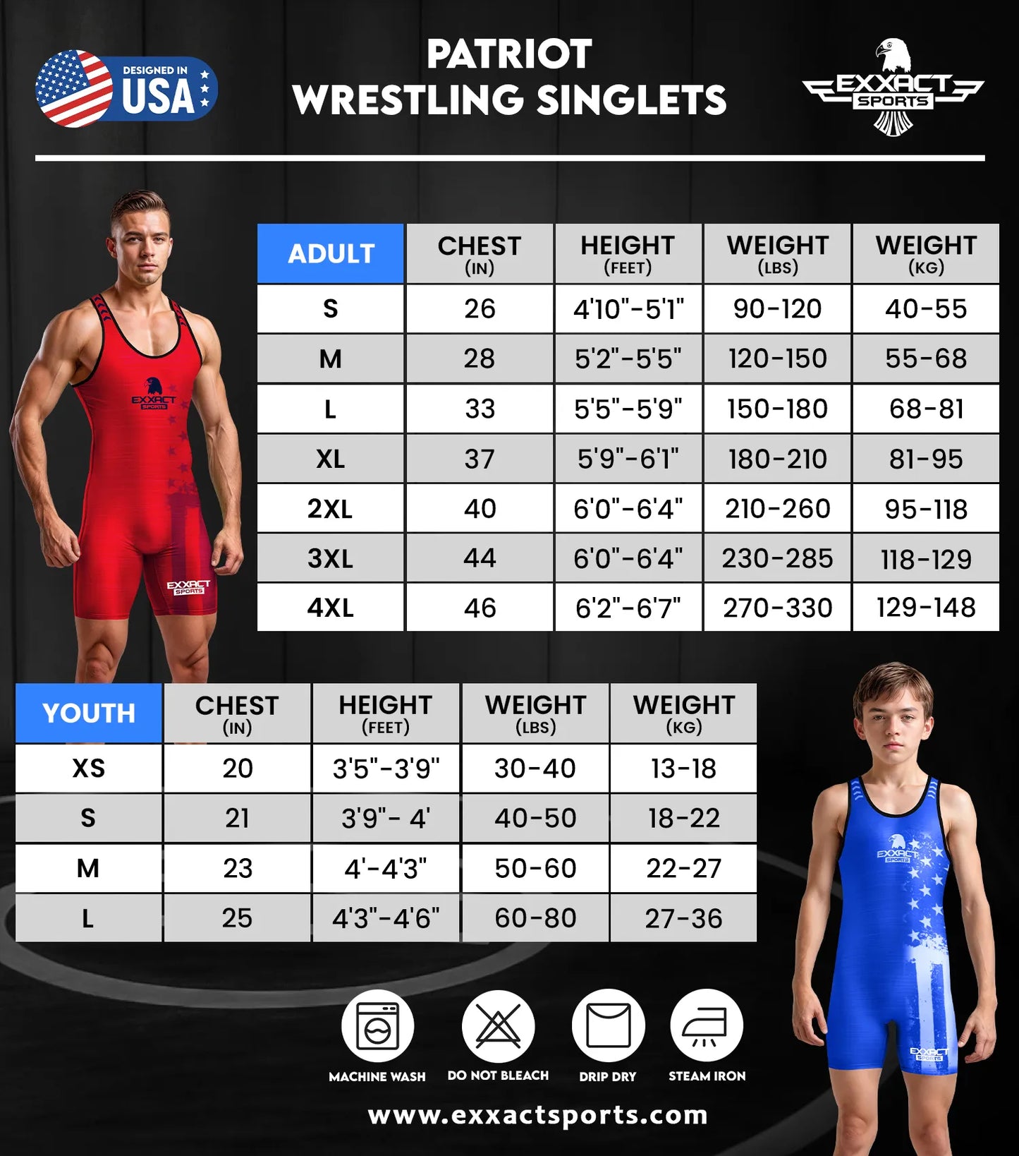 Boys Youth Patriot Wrestling Singlets (Royal Blue)
