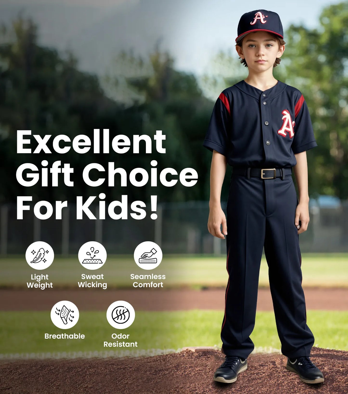 Pull-Up Boys Baseball Pants with Adjustable Drawstring, Full Length & Open Bottom (Black)