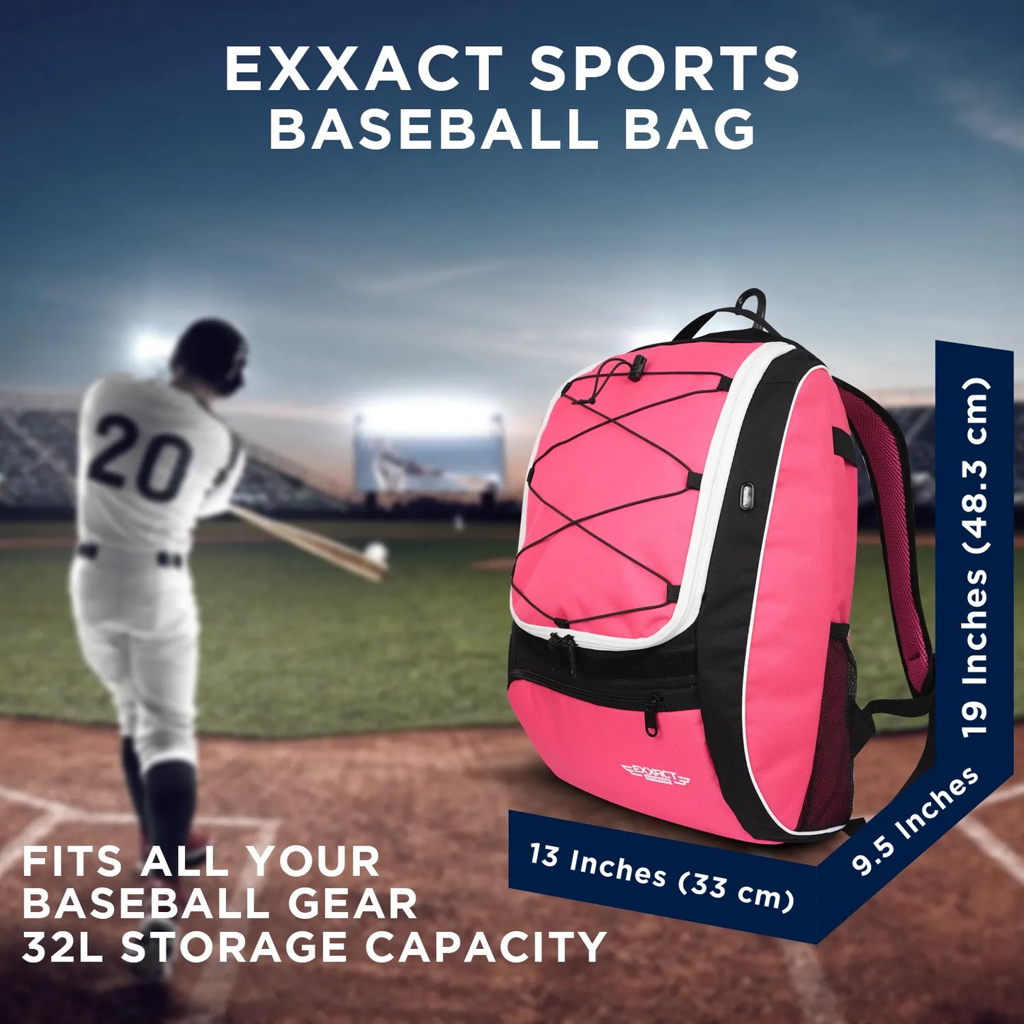 Pink Baseball Bat Bag with Seperate Cleats Compartment