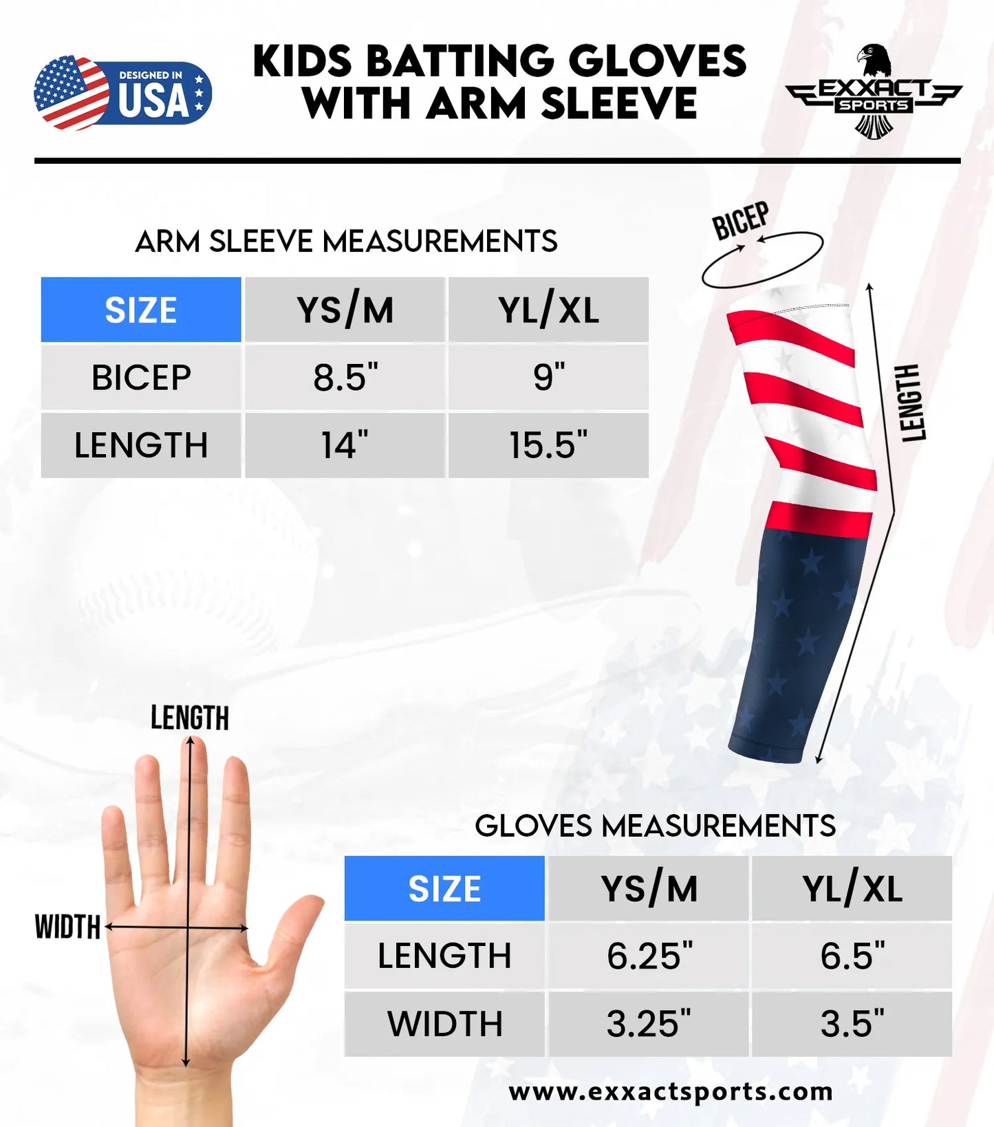 Kids Baseball Batting Gloves with Arm Sleeve (Black)