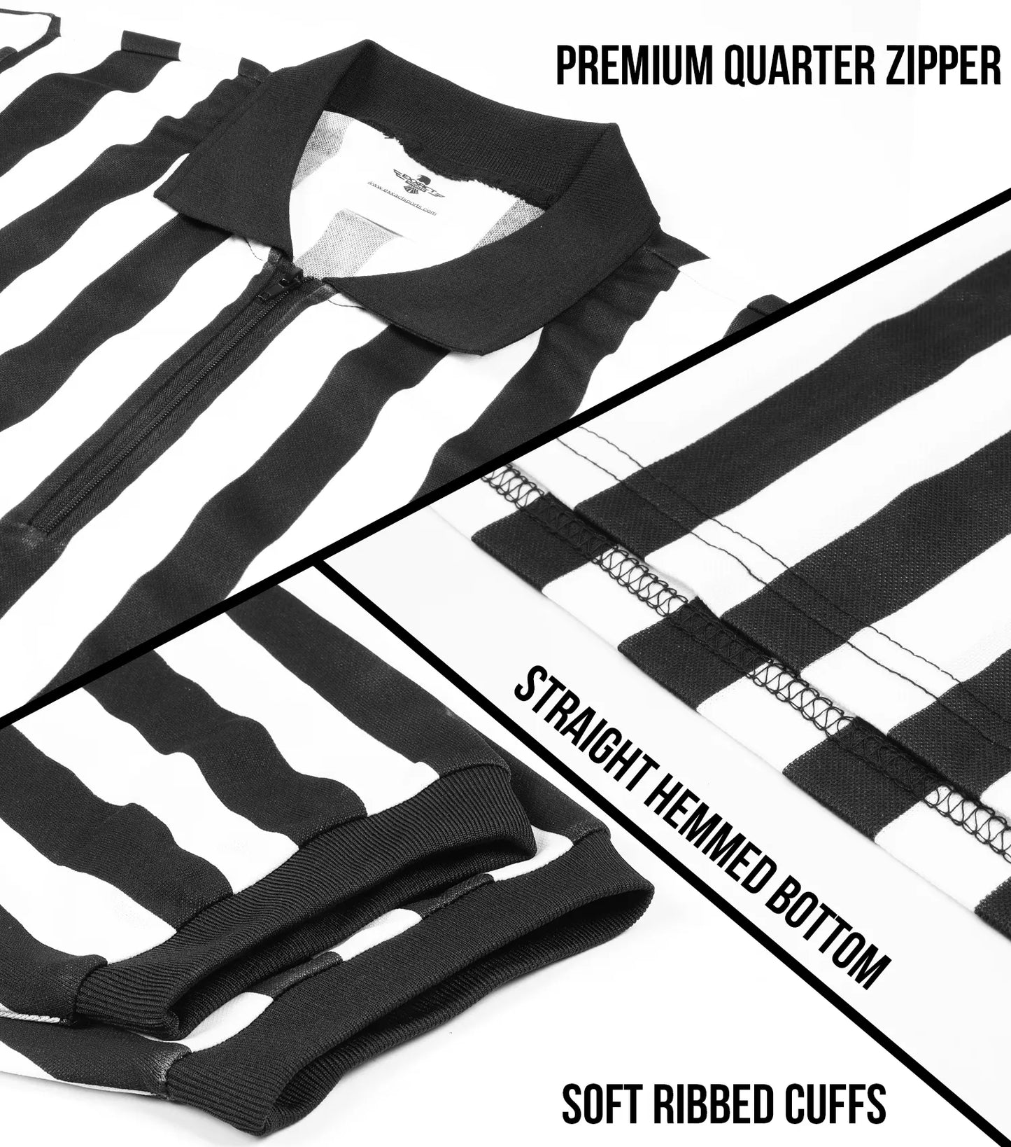 Referee Shirt for Men and Women, Black & White Stripes Umpire Uniform (Quarter Zipper)