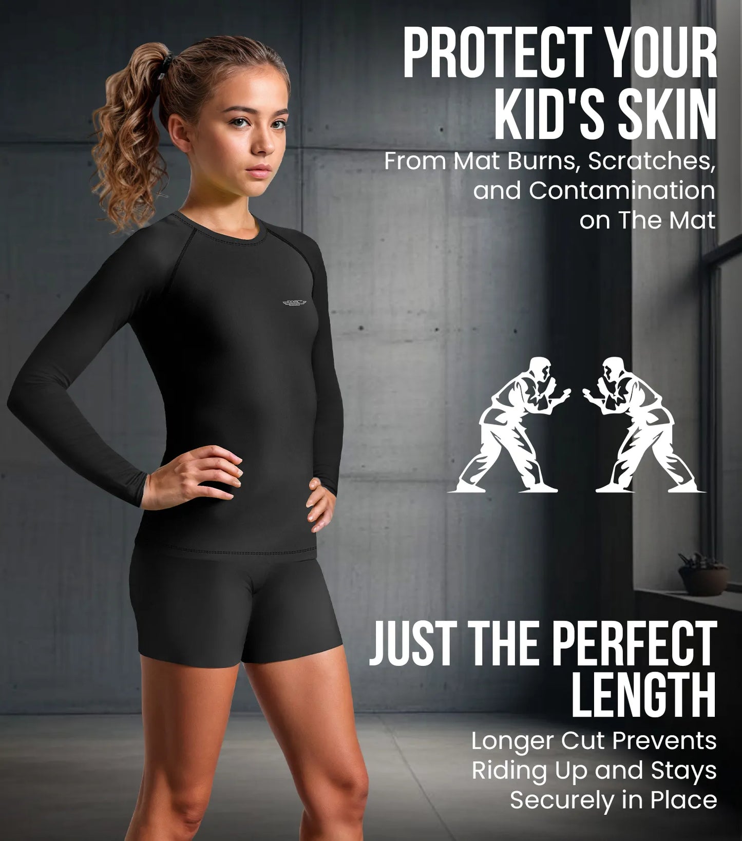 Kids Black BJJ Rash Guard Long Sleeve