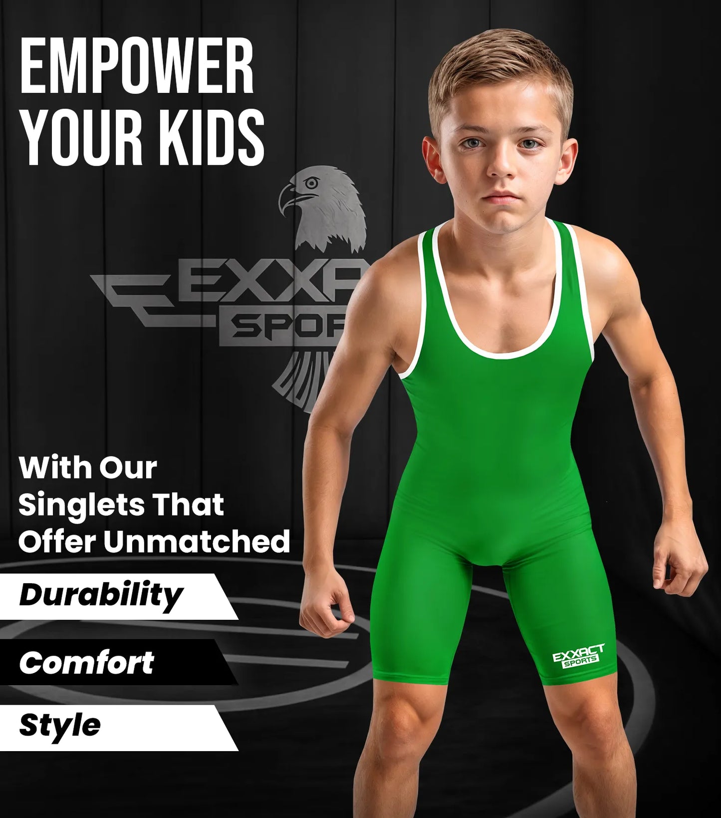 Boys Youth Plain Green Wrestling Singlets, Powerlifting Singlet