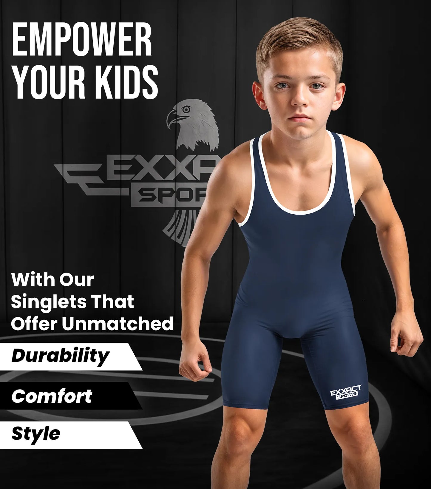 Boys Youth Plain Navy Wrestling Singlets, Powerlifting Singlet