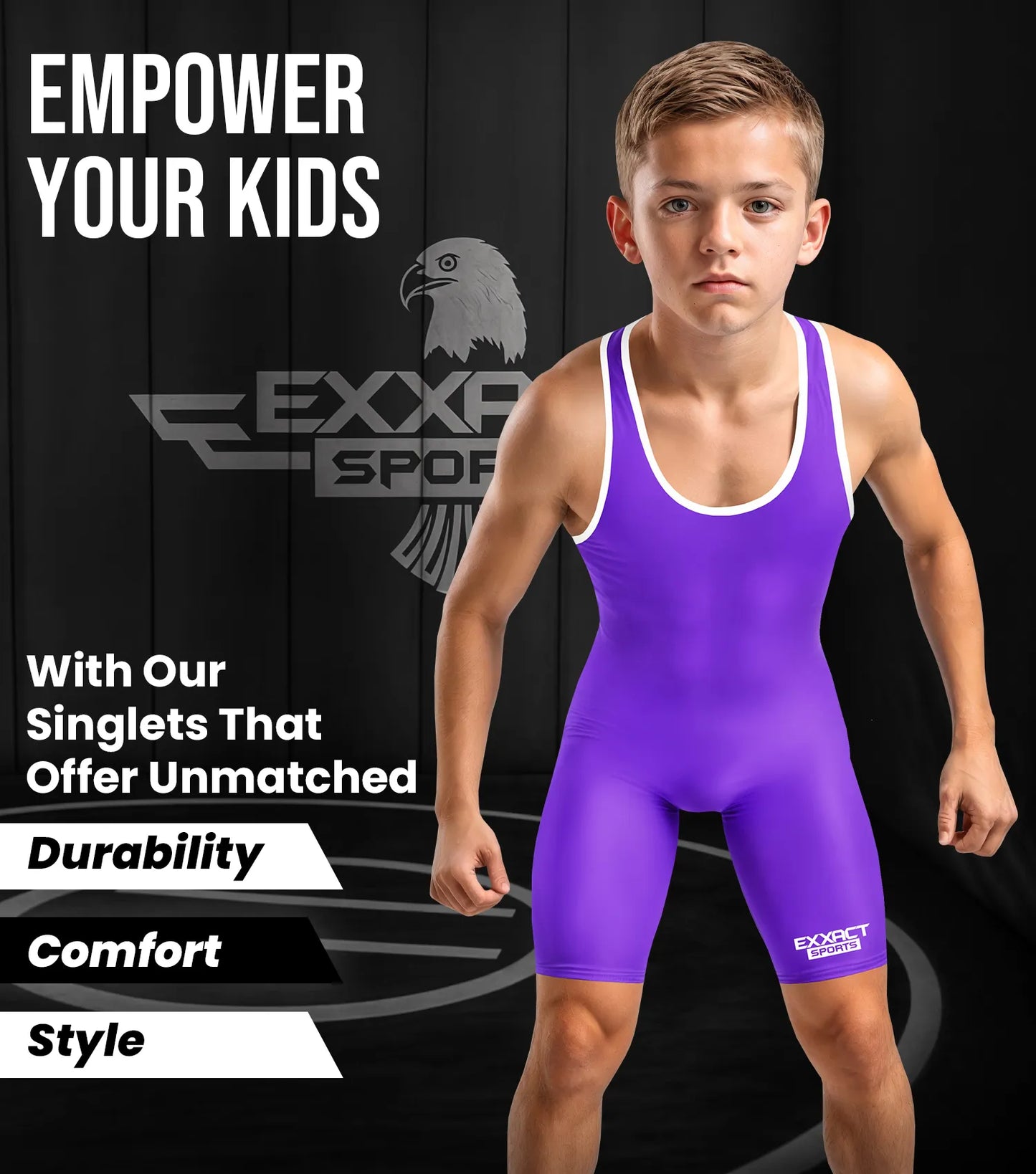 Boys Youth Plain Purple Wrestling Singlets, Powerlifting Singlet
