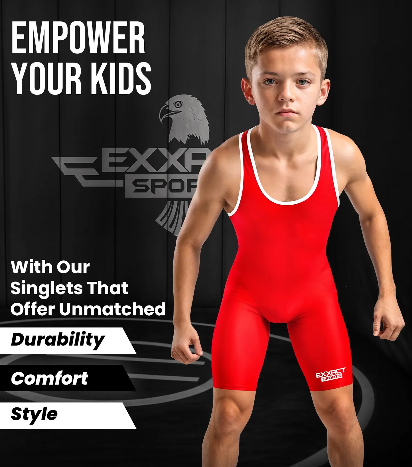 Boys Youth Plain Red Wrestling Singlets, Powerlifting Singlet