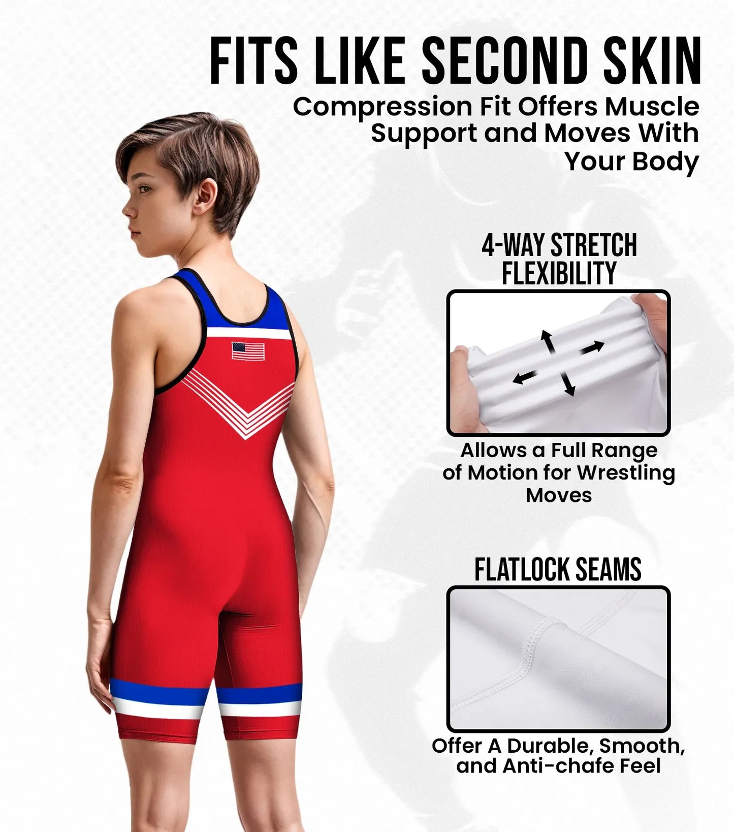 Boys Youth Sublimated Wrestling Singlets (Red Usa)