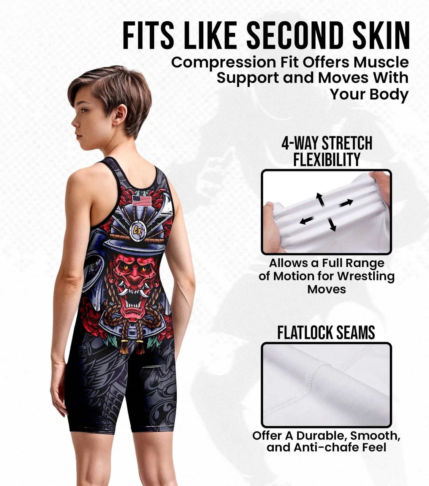 Boys Youth Sublimated Wrestling Singlets (Samurai)