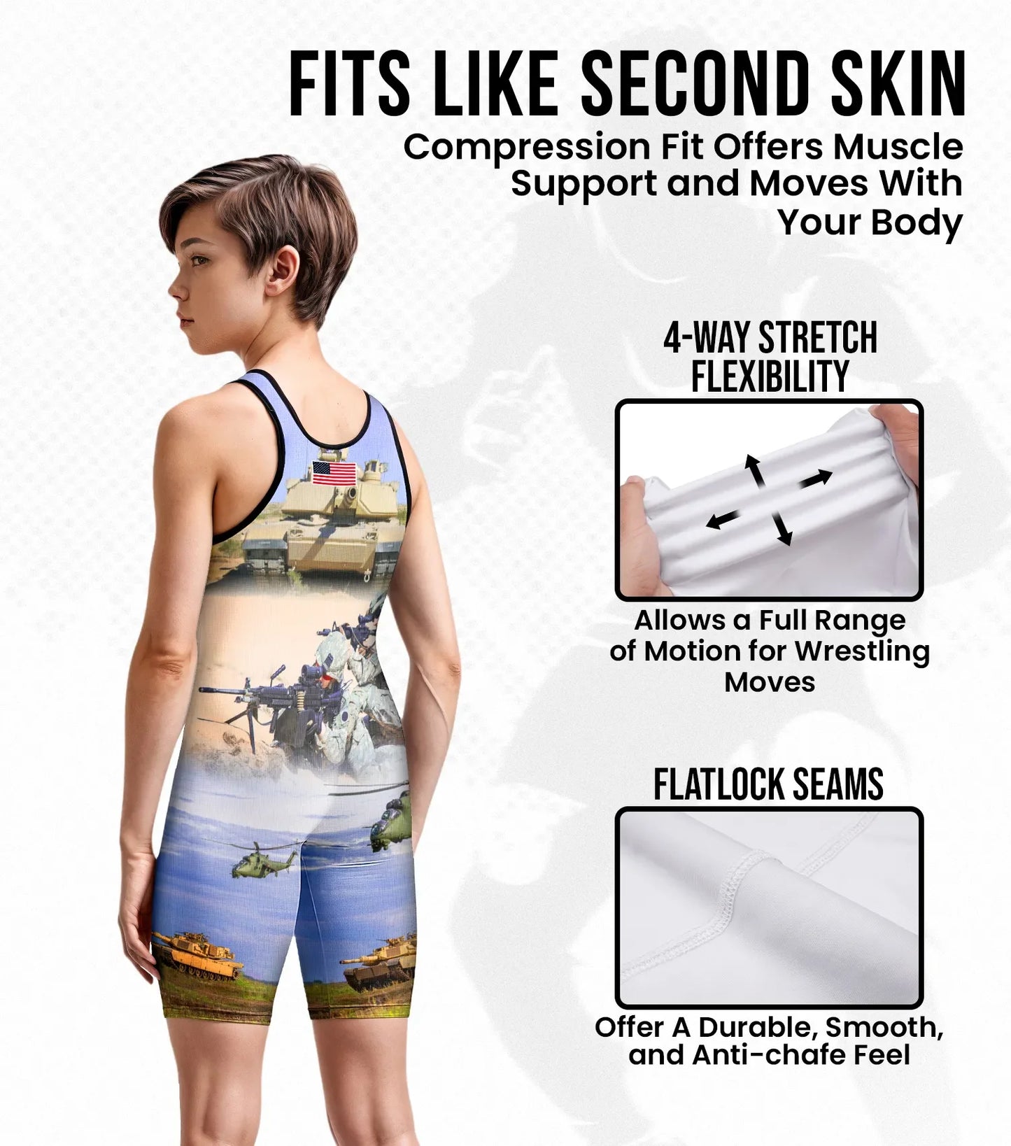 Boys Youth Sublimated Wrestling Singlets (US Army)