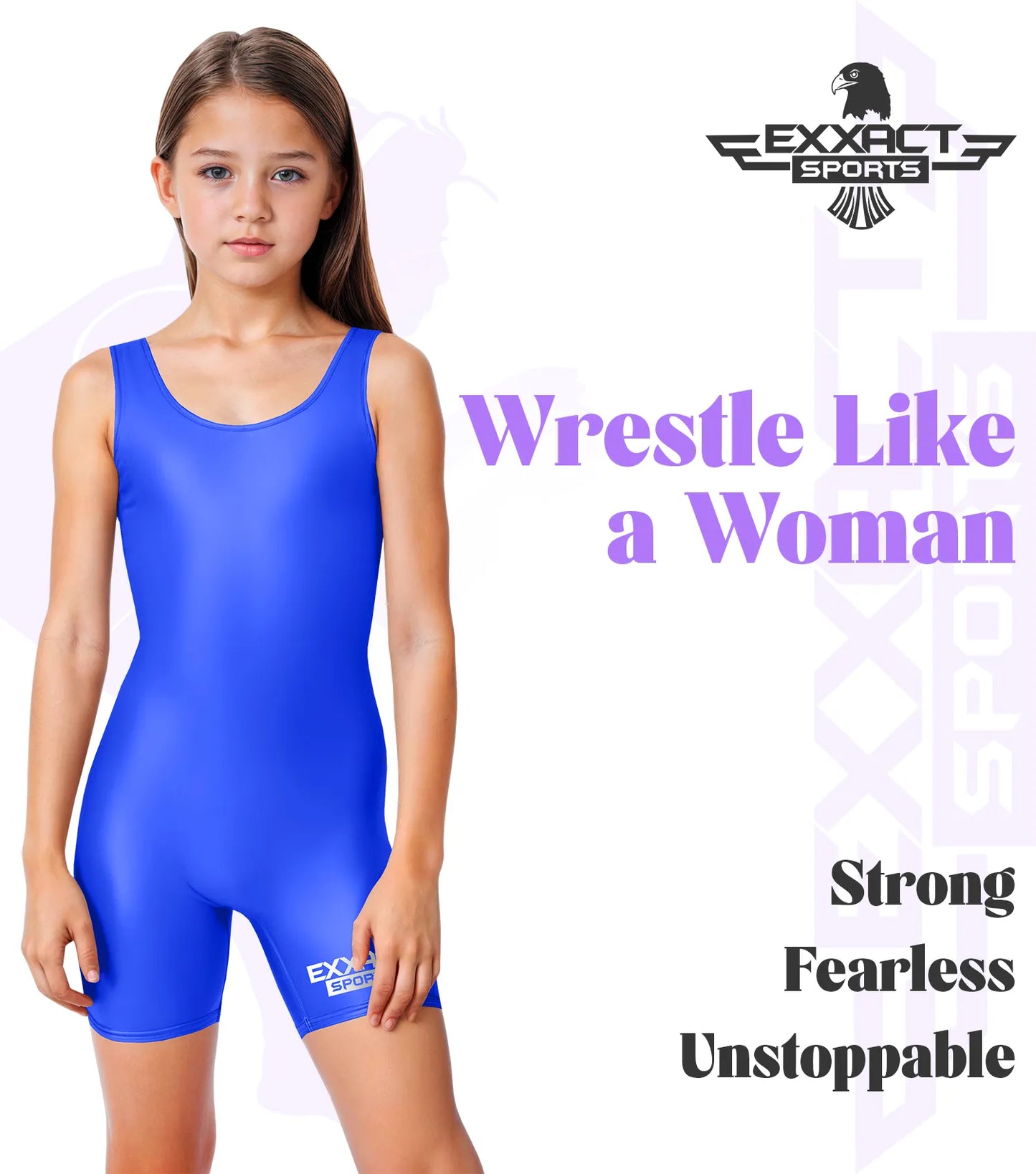 Girls Royal Blue Wrestling Singlets, High-Cut Female Singlets