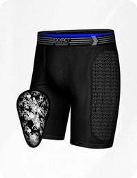 Boys Padded Compression Sliding Shorts with Soft Athletic Cup (Black)