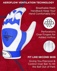 Padded Baseball Batting Gloves for Men & Women (Royal Blue)