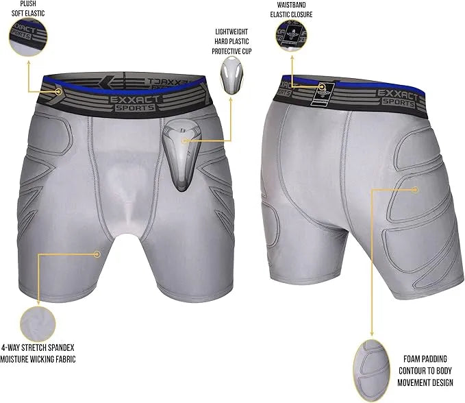 Boy's Padded Sliding Shorts with Hard Protective Cup (Gray)