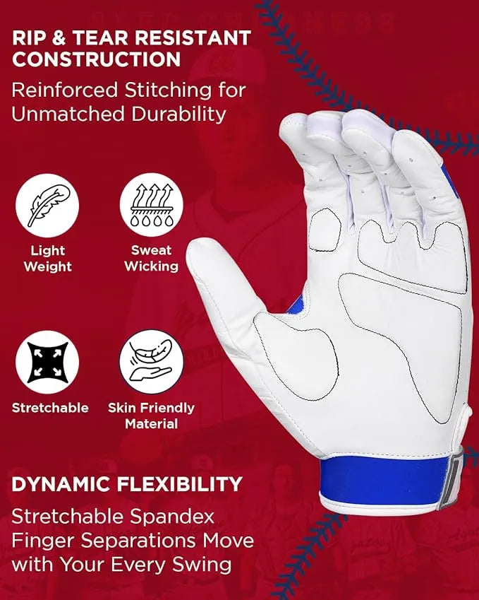 Padded Baseball Batting Gloves for Men & Women (Royal Blue)
