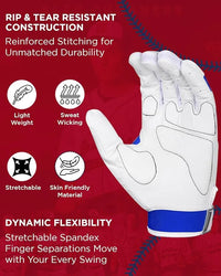 Padded Baseball Batting Gloves for Men & Women (Royal Blue)