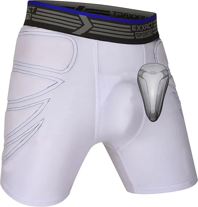 Boy's Padded Sliding Shorts with Hard Protective Cup (White)