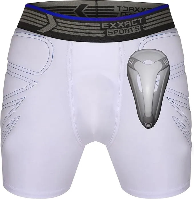 Boy's Padded Sliding Shorts with Hard Protective Cup (White)