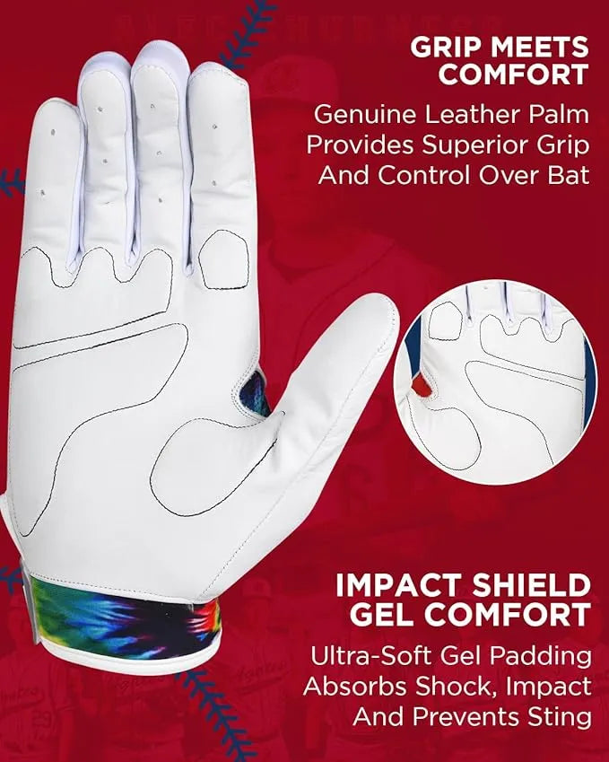 Padded Baseball Batting Gloves for Men & Women (Tie Dye)