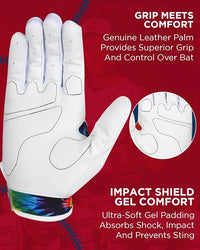 Padded Baseball Batting Gloves for Men & Women (Tie Dye)