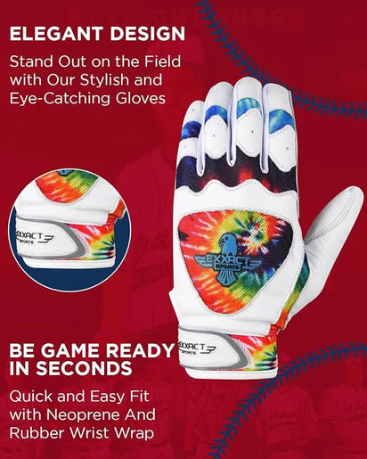 Padded Baseball Batting Gloves for Men & Women (Tie Dye)