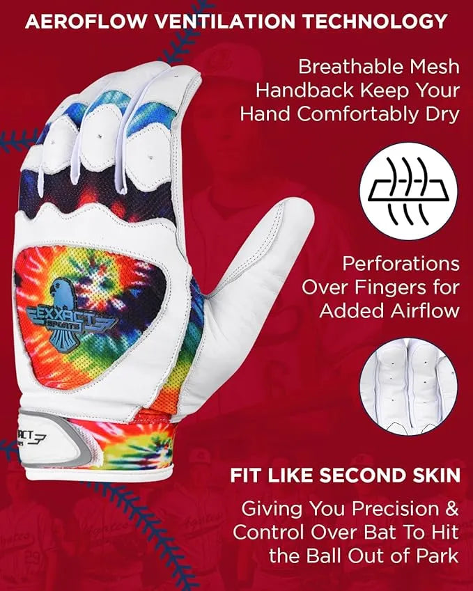 Padded Baseball Batting Gloves for Men & Women (Tie Dye)