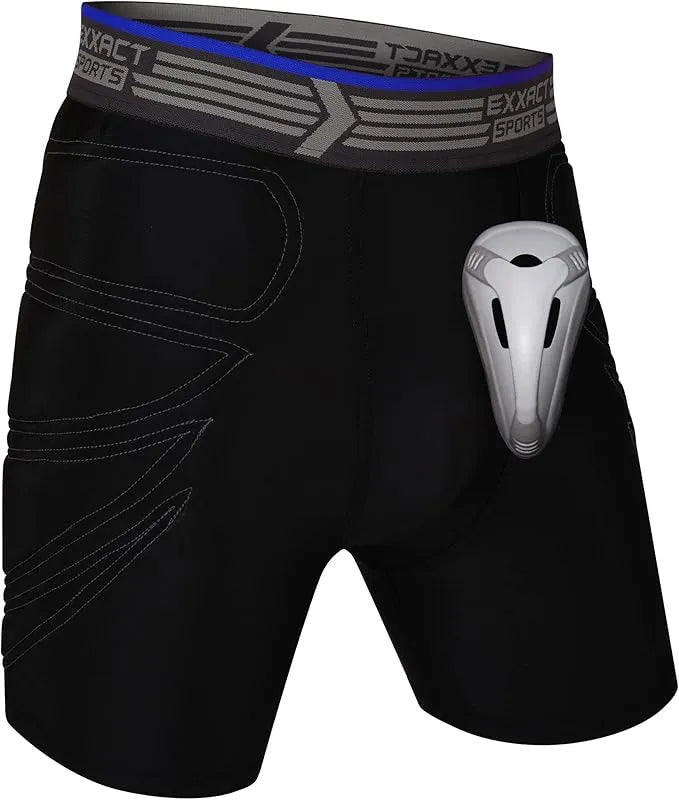 Boy's Padded Sliding Shorts with Hard Protective Cup (Black)