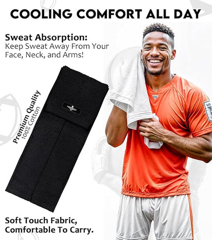 Football Towel with Hook & Loop Fastener, to Clean Hands, Visor and Gloves (Black)