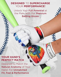 Padded Baseball Batting Gloves for Men & Women (Tie Dye)