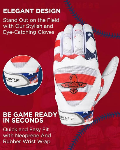 Padded Baseball Batting Gloves for Men & Women (USA Flag)