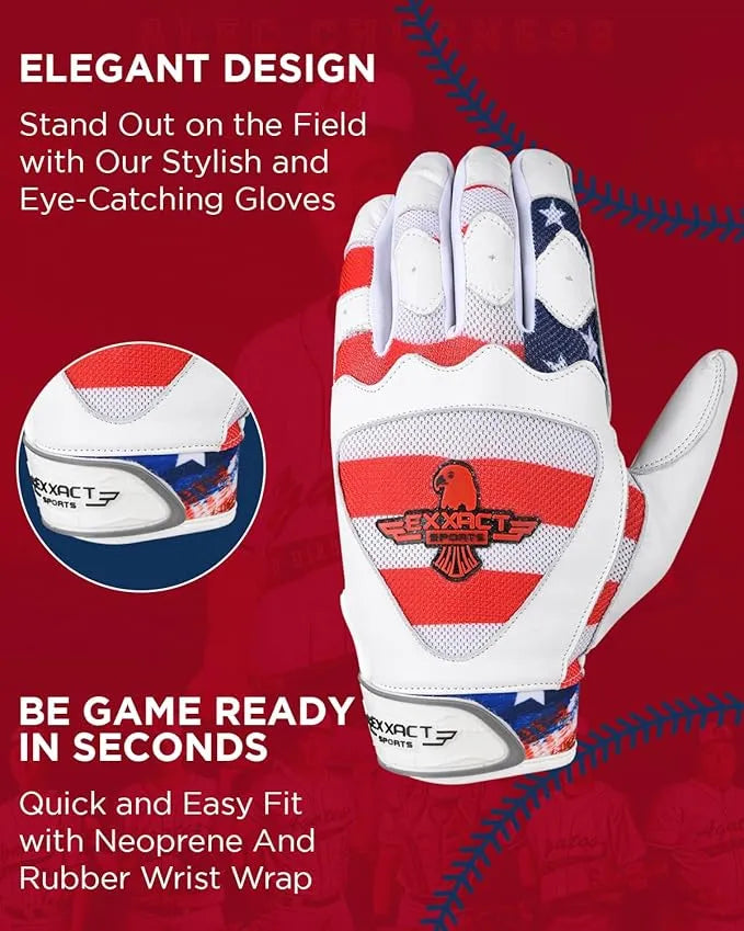 Padded Baseball Batting Gloves for Men & Women (USA Flag)