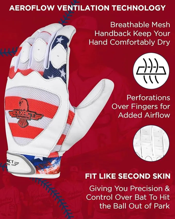 Padded Baseball Batting Gloves for Men & Women (USA Flag)