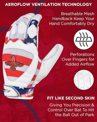 Padded Baseball Batting Gloves for Men & Women (USA Flag)