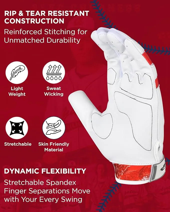 Padded Baseball Batting Gloves for Men & Women (USA Flag)