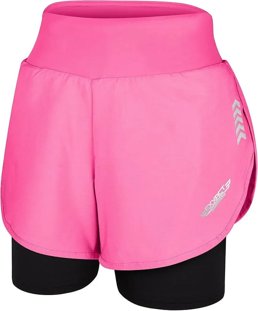 Women's  2 in 1 Athletic Shorts with Compression Liner (Pink)
